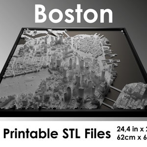 Boston 3D, Carte du monde, Fichier Stl d’impression 3D, Boston Skyline, Carte de Boston, Fichier numérique, Cadeau de pendaison de crémaillère, Carte de ville personnalisée