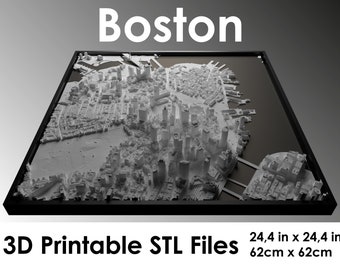 3D Boston, World Map, 3d print stl file, Boston Skyline, Boston map, Digital file, housewarming gift, custom city map, Boston city