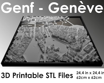 Genève 3D, Carte du monde, Genève 3D, fichier stl d'impression 3D, skyline de Genève, carte de Genève, fichier numérique, Suisse 3D, plan de la ville