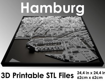 3D Hamburg, World Map, 3d print stl file, Hamburg Skyline, Hamburg map, Digital file, housewarming gift, custom city map, art