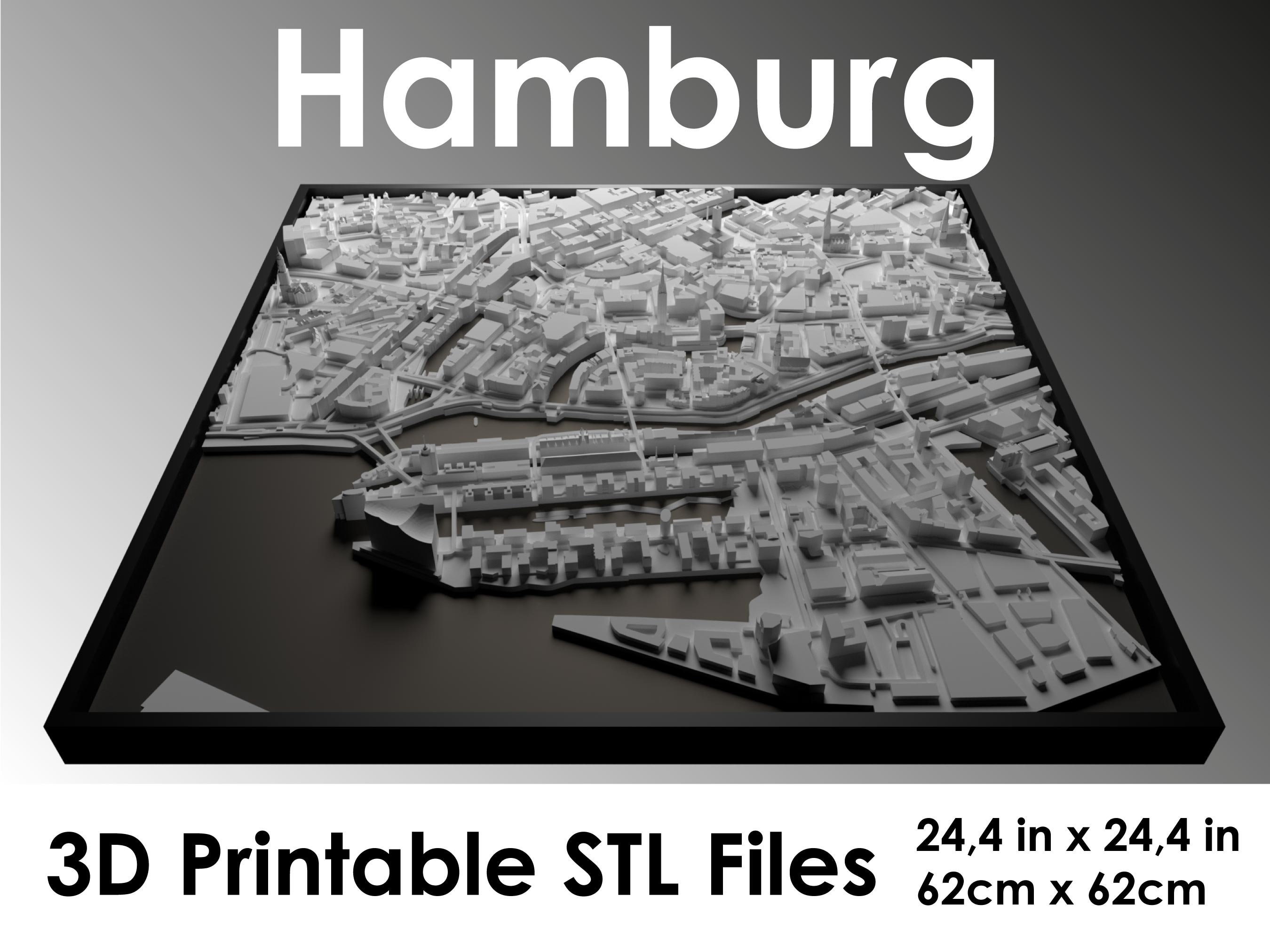 3D Hamburg, World Map, 3d Print Stl File, Hamburg Skyline, Hamburg Map ...