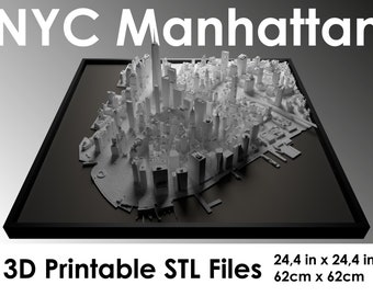 3d Manhattan, World Map, 3D NYC, 3d print stl file, New York City Skyline, NYC map, Digital file, housewarming gift, custom city map, art