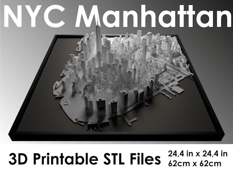 3d Manhattan, World Map, 3D NYC, 3d print stl file, New York City Skyline, NYC map, Digital file, housewarming gift, custom city map, art image 1