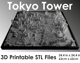 3D Tokyo Tower, World Map, 3d print stl file, Tokyo Tower Skyline, Tokyo Tower map, Digital file, housewarming gift, custom city map