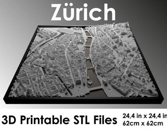 3D Zurich,  Zurich Skyline, Zurich map, World Map, 3d print stl file, Digital file, housewarming gift, custom city map, art
