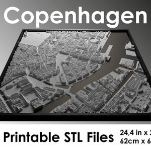 3D Kopenhagen, wereldkaart, 3D Kopenhagen, 3D print stl-bestand, skyline van Kopenhagen, kaart van Kopenhagen, digitaal bestand, Inwijdingsfeest, stadsplattegrond