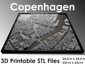 3D Copenhagen, World Map, 3D Denmark, 3d print stl file, Copenhagen Skyline, Copenhagen map, Digital file, housewarming gift, custom map