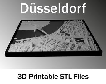 Dusseldorf Germany 3D City Map STL | 62x62 cm Wall Art Model | 16 Tile STL Files | 3D Print Topographic City Model | Digital Download