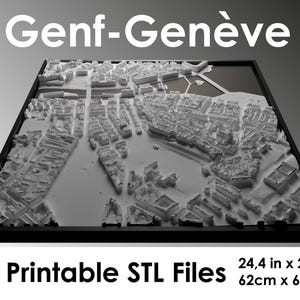 Ginevra 3D, mappa del mondo, Ginevra 3D, file stl stampa 3D, skyline di Ginevra, mappa di Ginevra, file digitale, Svizzera 3D, mappa della città