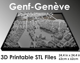 3D Geneva, World Map, 3D Geneva, 3d print stl file, Geneva skyline, Geneva map, digital file, 3D Switzerland, city map
