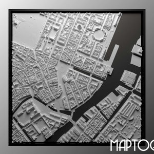 3D Copenhagen, World Map, 3D Denmark, 3d print stl file, Copenhagen Skyline, Copenhagen map, Digital file, housewarming gift, custom map image 4