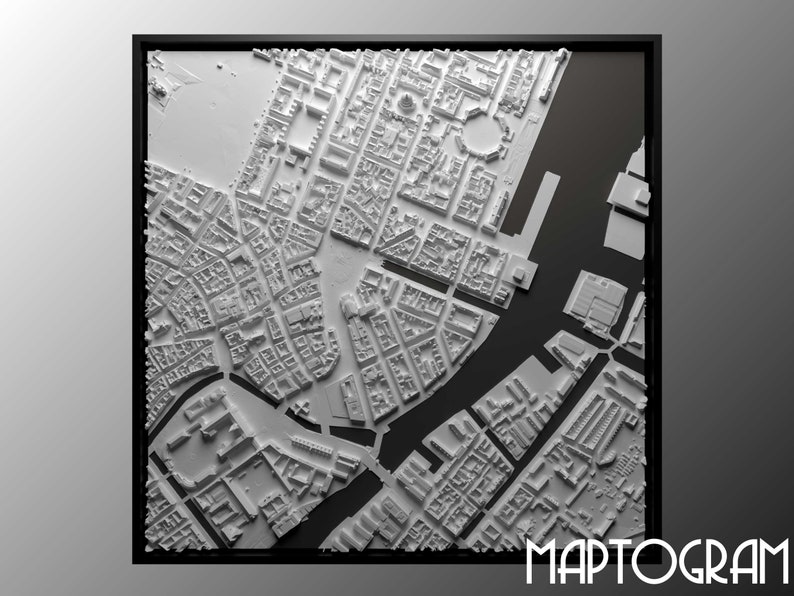3D Copenhagen, World Map, 3D Denmark, 3d print stl file, Copenhagen Skyline, Copenhagen map, Digital file, housewarming gift, custom map image 4