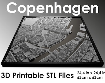 3D Copenhagen, World Map, 3D Denmark, 3d print stl file, Copenhagen Skyline, Copenhagen map, Digital file, housewarming gift, custom map