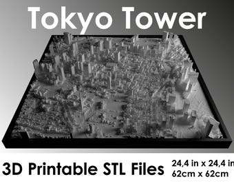 3D Tokyo Tower, World Map, 3d print stl file, Tokyo Tower Skyline, Tokyo Tower map, Digital file, housewarming gift, custom city map