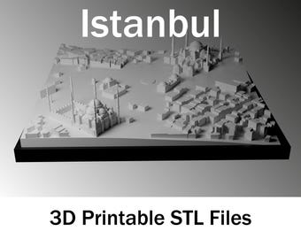 Istanbul 3D City Map STL | Blue Mosque & Hagia Sophia Area | Wall Art | 16 Tile STL Files | 3D Print Turkey City Model | Digital Download