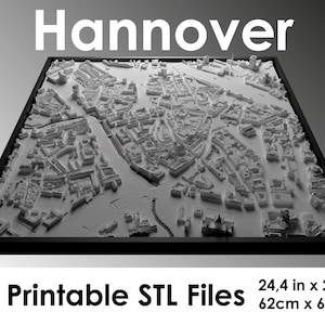 Hannover 3D, stampa 3D Hannover, file stl stampa 3D, skyline di Hannover, mappa di Hannover, file digitale, Stl Hannover, mappa della città