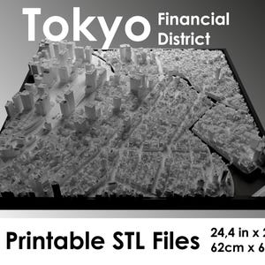 May include: A 3D printed model of the Tokyo Financial District, measuring 24.4 inches by 24.4 inches. The model is printed in white plastic and shows the detailed cityscape of Tokyo.