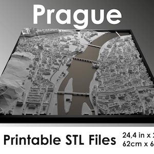 Prague 3D, Carte du monde, République tchèque 3D, fichier stl d’impression 3D, horizon de Prague, carte de Prague, fichier numérique, cadeau de pendaison de crémaillère, plan de la ville