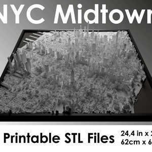 Manhattan 3D, Carte du monde, NYC 3D, Fichier Stl dimpression 3D, Skyline de la ville de New York, Carte de New York, Fichier numérique, Cadeau de pendaison de crémaillère, Plan de la ville image 1