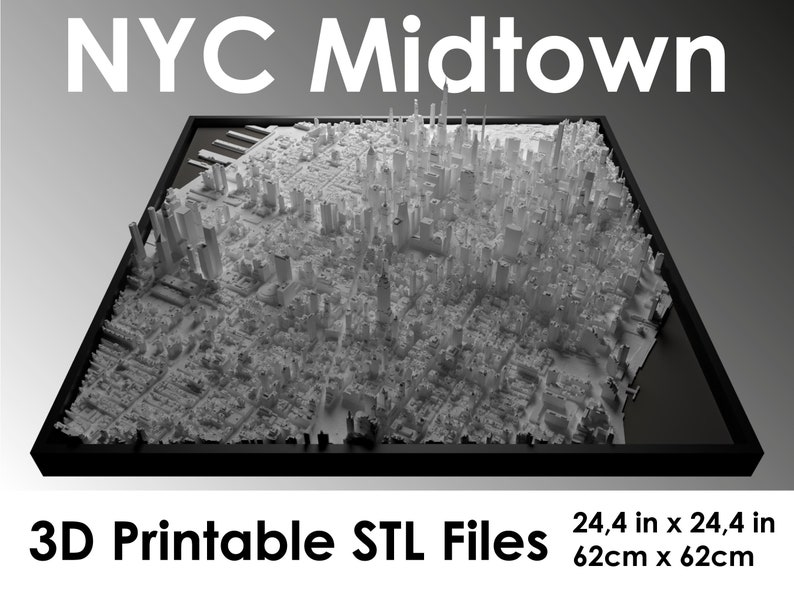 Manhattan 3D, Carte du monde, NYC 3D, Fichier Stl dimpression 3D, Skyline de la ville de New York, Carte de New York, Fichier numérique, Cadeau de pendaison de crémaillère, Plan de la ville image 1