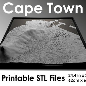 Cidade do Cabo 3D, Mapa Mundial, Cidade do Cabo 3D, arquivo stl de impressão 3D, horizonte da Cidade do Cabo, mapa da Cidade do Cabo, arquivo digital, África do Sul 3D, mapa da cidade