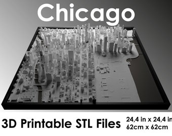 3D Chicago, World Map, 3D USA, 3d print stl file, Chicago Skyline, Chicago map, Digital file, housewarming gift, custom city map, art, bean