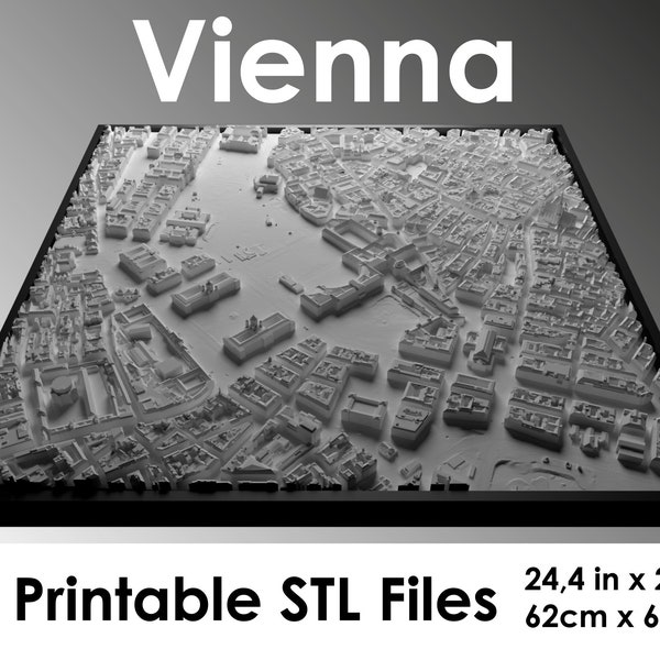 3D Vienna, World Map, 3d print stl file, Vienna Skyline, Vienna map, Digital file, housewarming gift, custom city map, art
