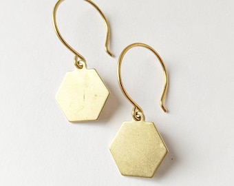 Hexagon Geometric Earrings in Brass