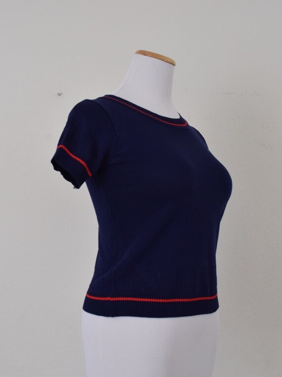 Vintage 90s Navy Acrylic Knit Top - image 5