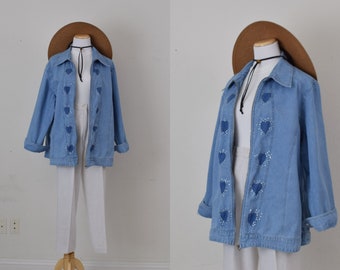 Plus Size Vintage 80s Blue Denim Zippered Jacket size 3X