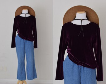 Vintage 90s Pullover Plum Poly/Spandex Shirt | size Large