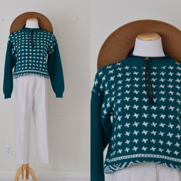 vintage années 90 Mock-neck Emerald Green Acrylique Sweater taille P-M