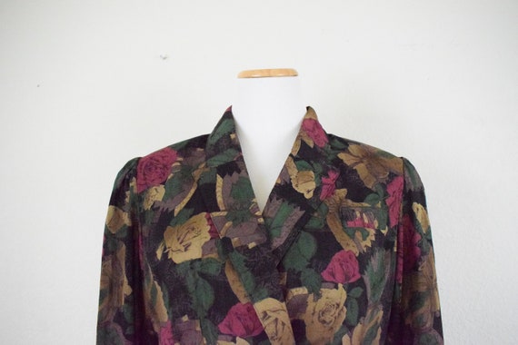 Vintage Dark Floral Sheer Polyester Blouse | 80s … - image 4