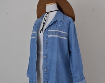 Vintage 80s  Embroidered Blue Denim Shirt by GW Plus size 1X