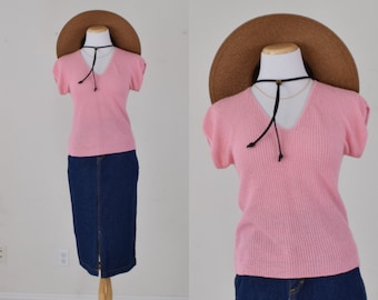 Vintage 80s Bubble Gum Pink Knit Sweater Top