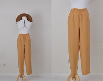 Vintage 80s Gathered Waist Silk Pants size M | 30-36 waist