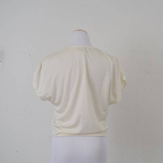 Vintage 70s Semi-Sheer Beige Polyester Crop Vest/… - image 3