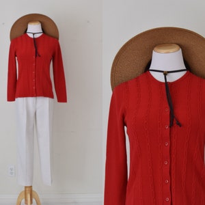 Vintage 90s Acrylic Red Cable Knit Cardigan