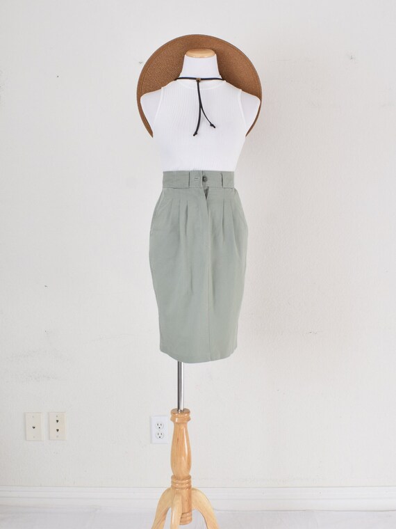 Vintage 90s Sage Poly/Cotton High Waisted Skirt s… - image 4