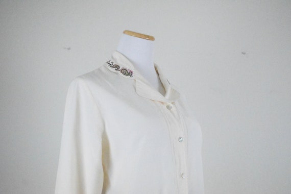 Vintage 80's Paisley Embroidered Cream Blouse - image 5