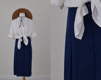 Vintage 80s Navy Canvas High Waisted skirt size 9 | 28 waist