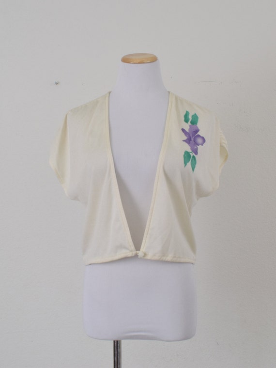 Vintage 70s Semi-Sheer Beige Polyester Crop Vest/… - image 5