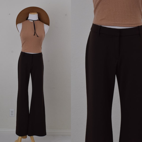 Vintage 90s Chocolate Brown Polyester/Spandex Stretch Pants size 10 REG | 32 waist