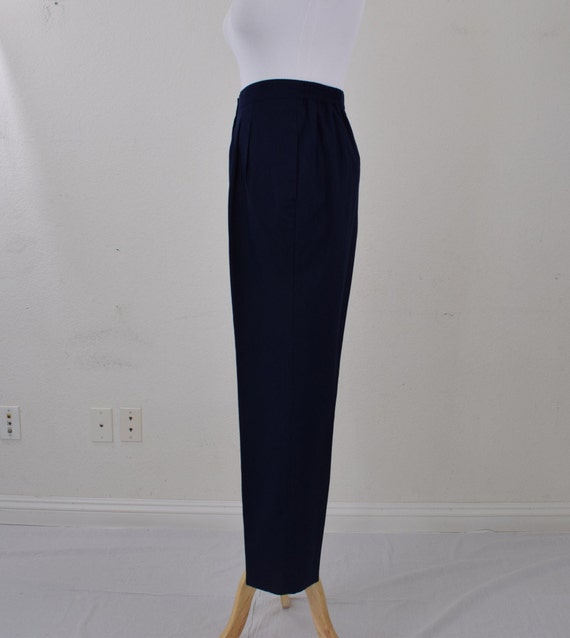Vintage 80s Navy Polyester-Rayon Pleated Trousers… - image 3
