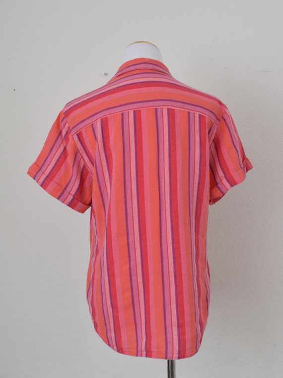 Vintage 90s Linen/Rayon Vertical Stripe Button Bl… - image 3