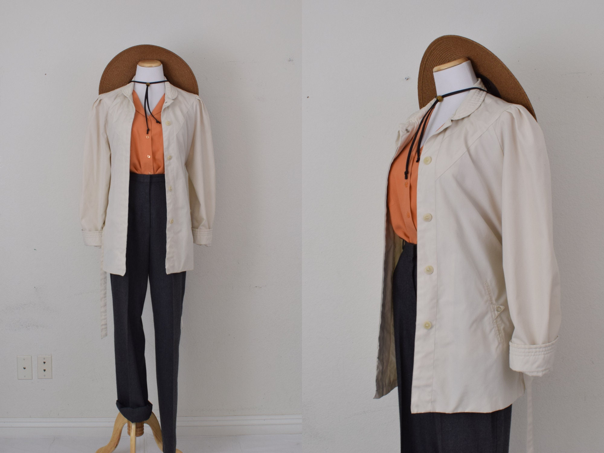 Vintage 80s Beige Cotton/poly Single-breasted Trench Coat by Vintage 80s Beige Cotton/poly Single-breasted Trench Coat by