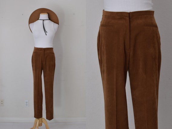 Vintage 90s Camel Brown Velvety Trousers | 29 wai… - image 1