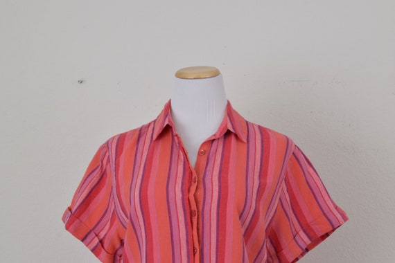 Vintage 90s Linen/Rayon Vertical Stripe Button Bl… - image 7