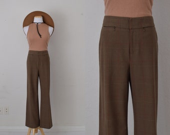 Vintage Y2K Low Rise Brown Stretch Trousers size 4 | 32 waist