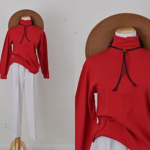 Vintage 90s Red Turtle Neck Cotton shirt | size M